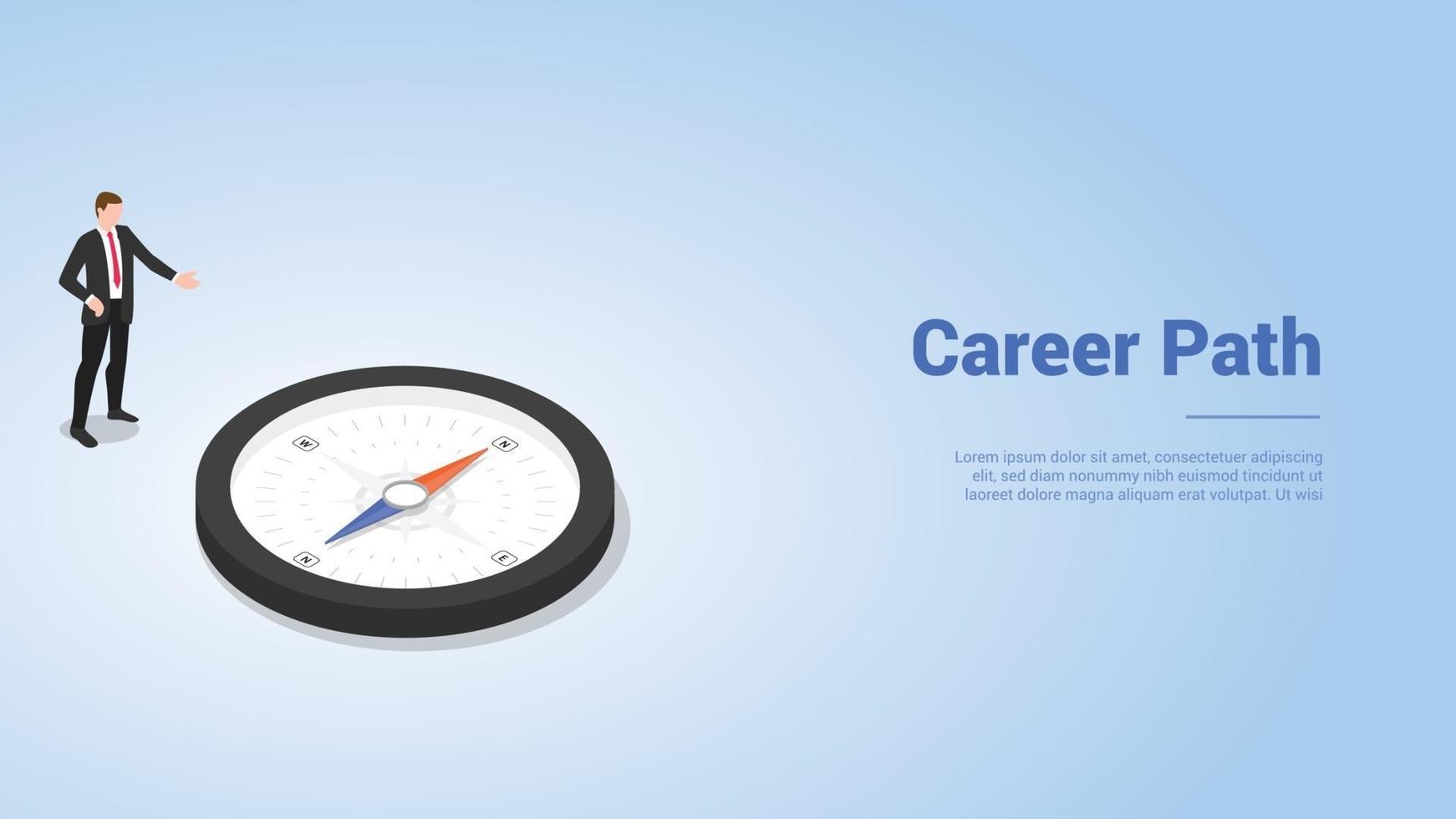 career path with business man and compass direction for website vector