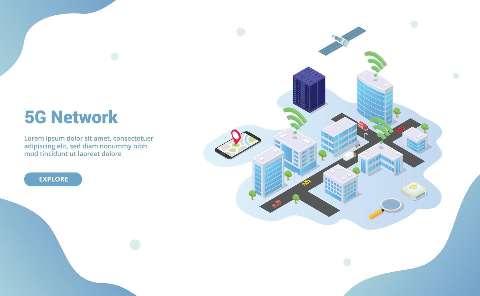 5g network on smart city building technology vector