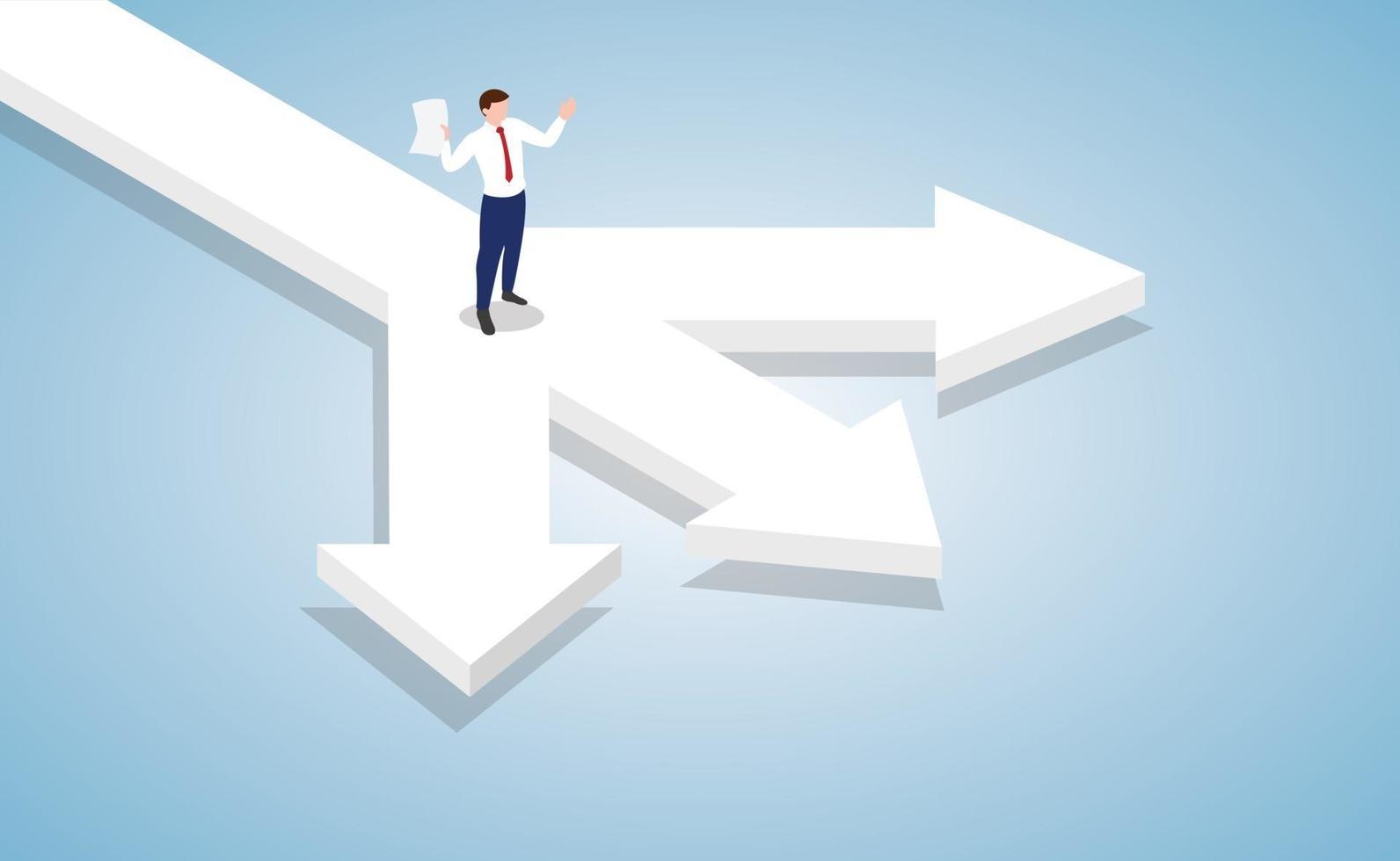 businessman standing at the cross roads of business decision vector