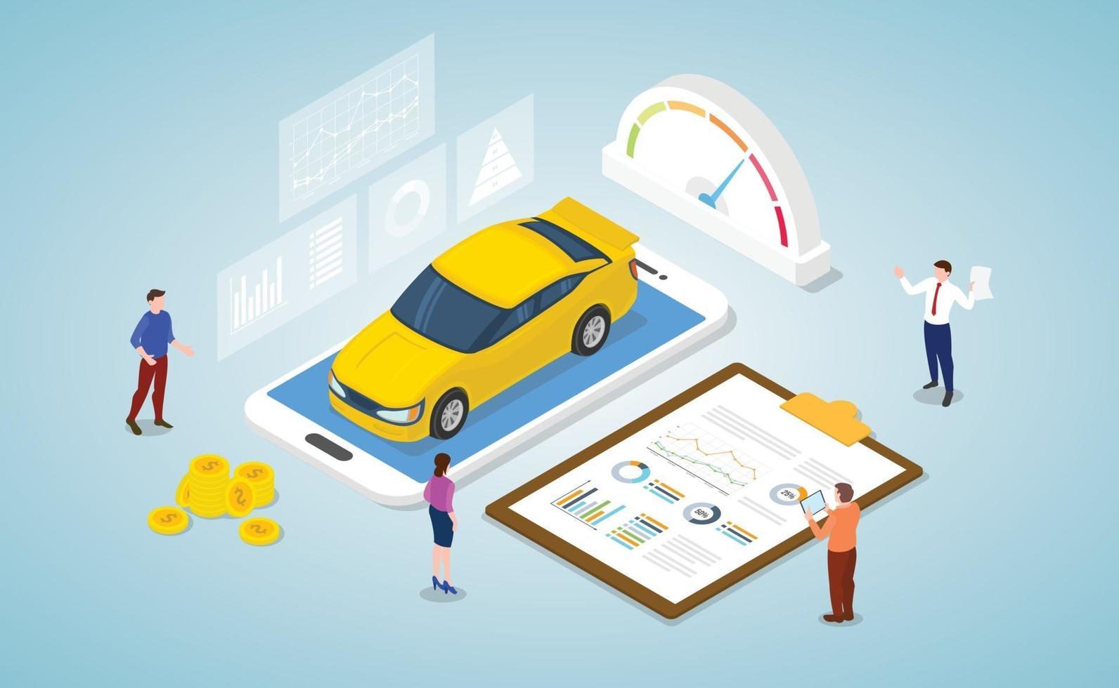 car market analysis concept with some graph and chart data vector