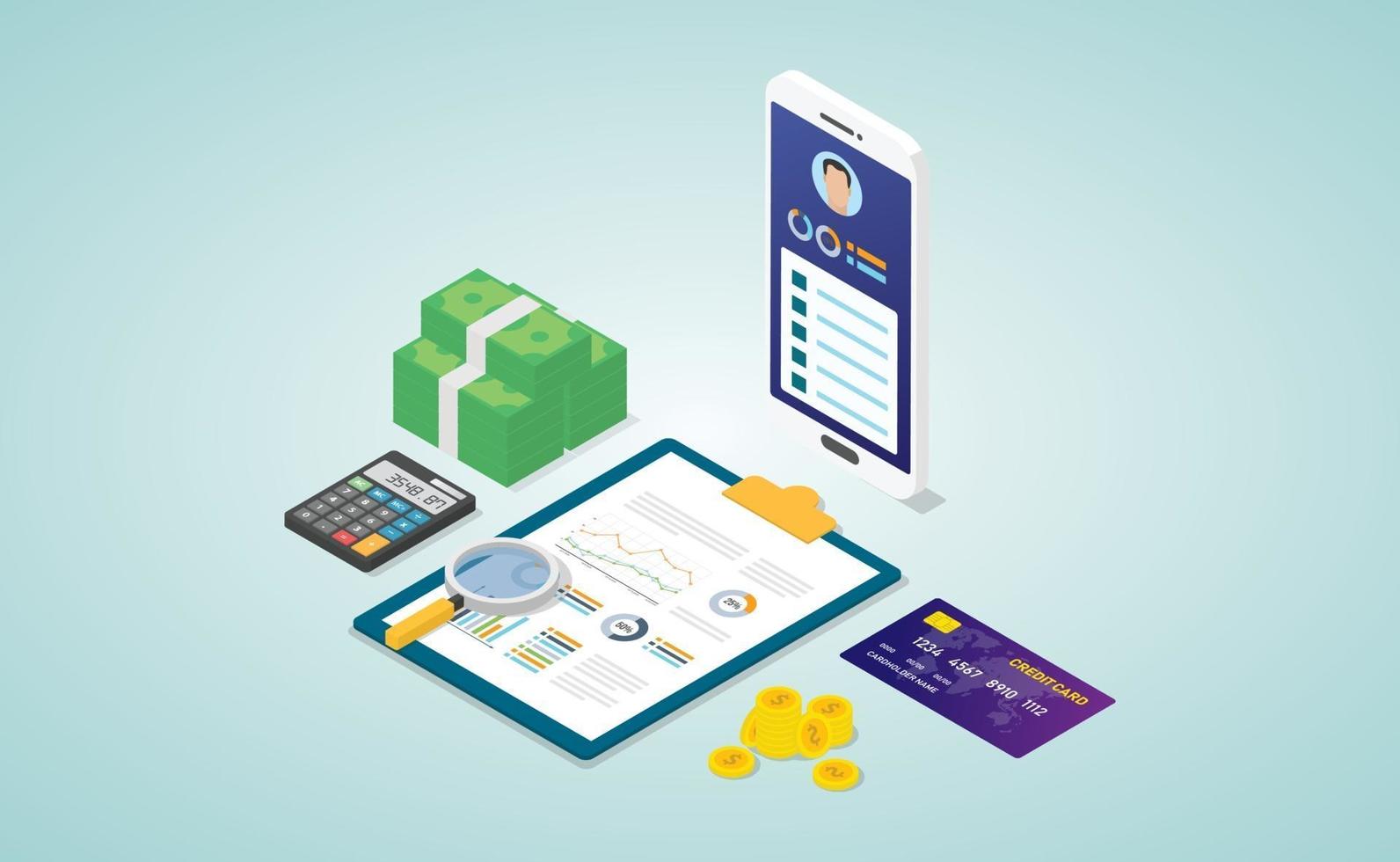personal finance concept with biodata profile analysis report vector