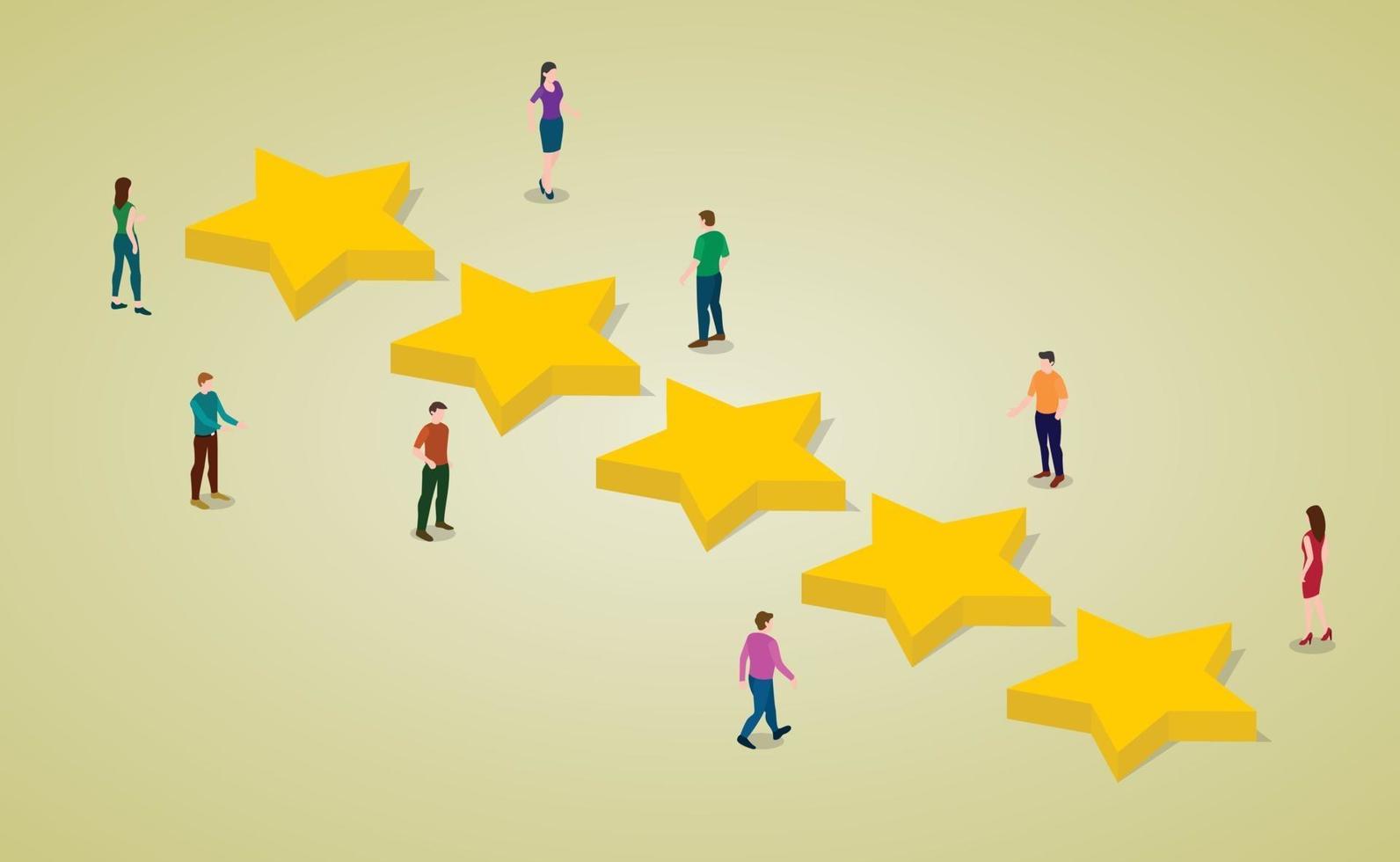 five star customers rating with people and star vector