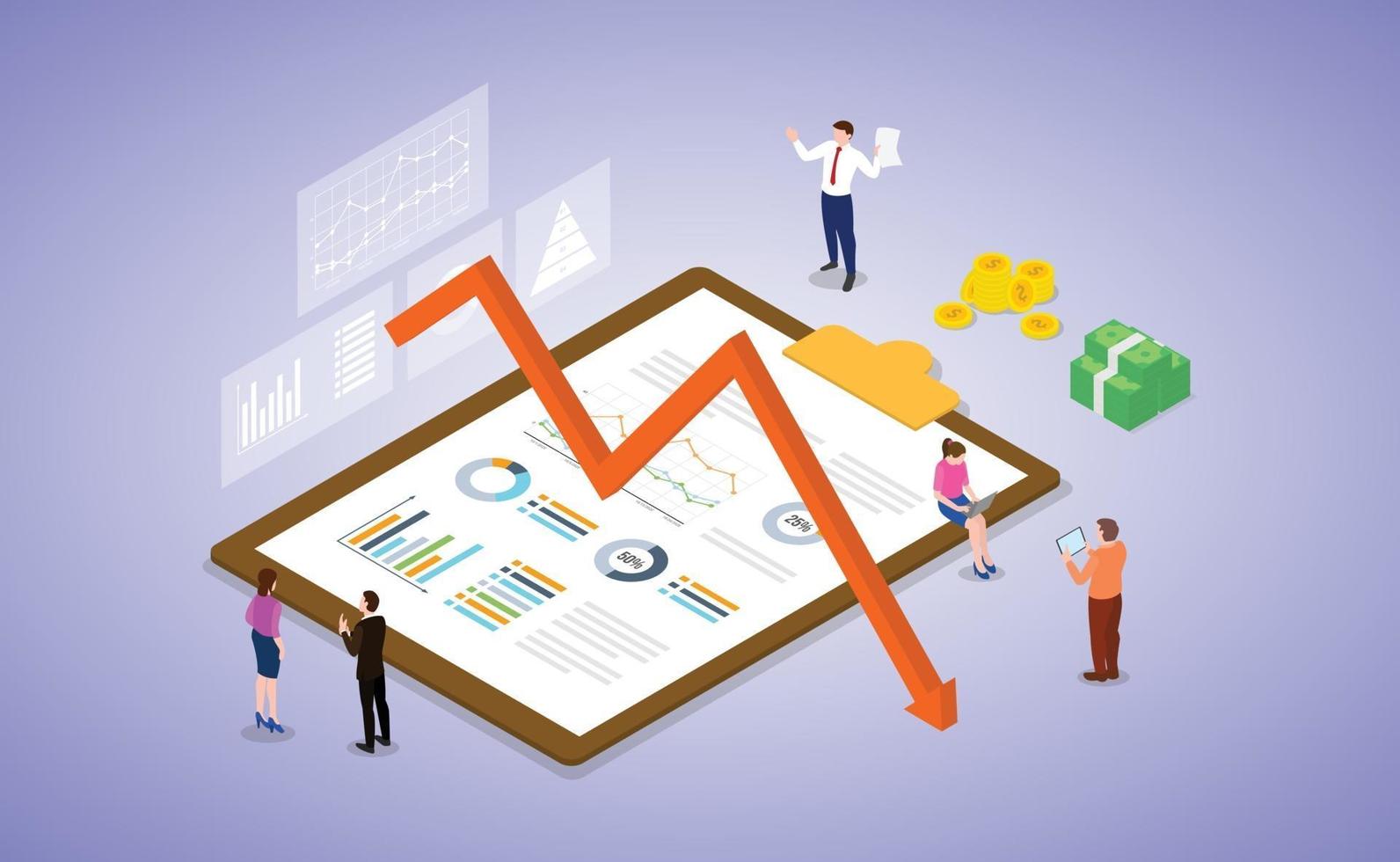 business and market crisis depression with people team work vector