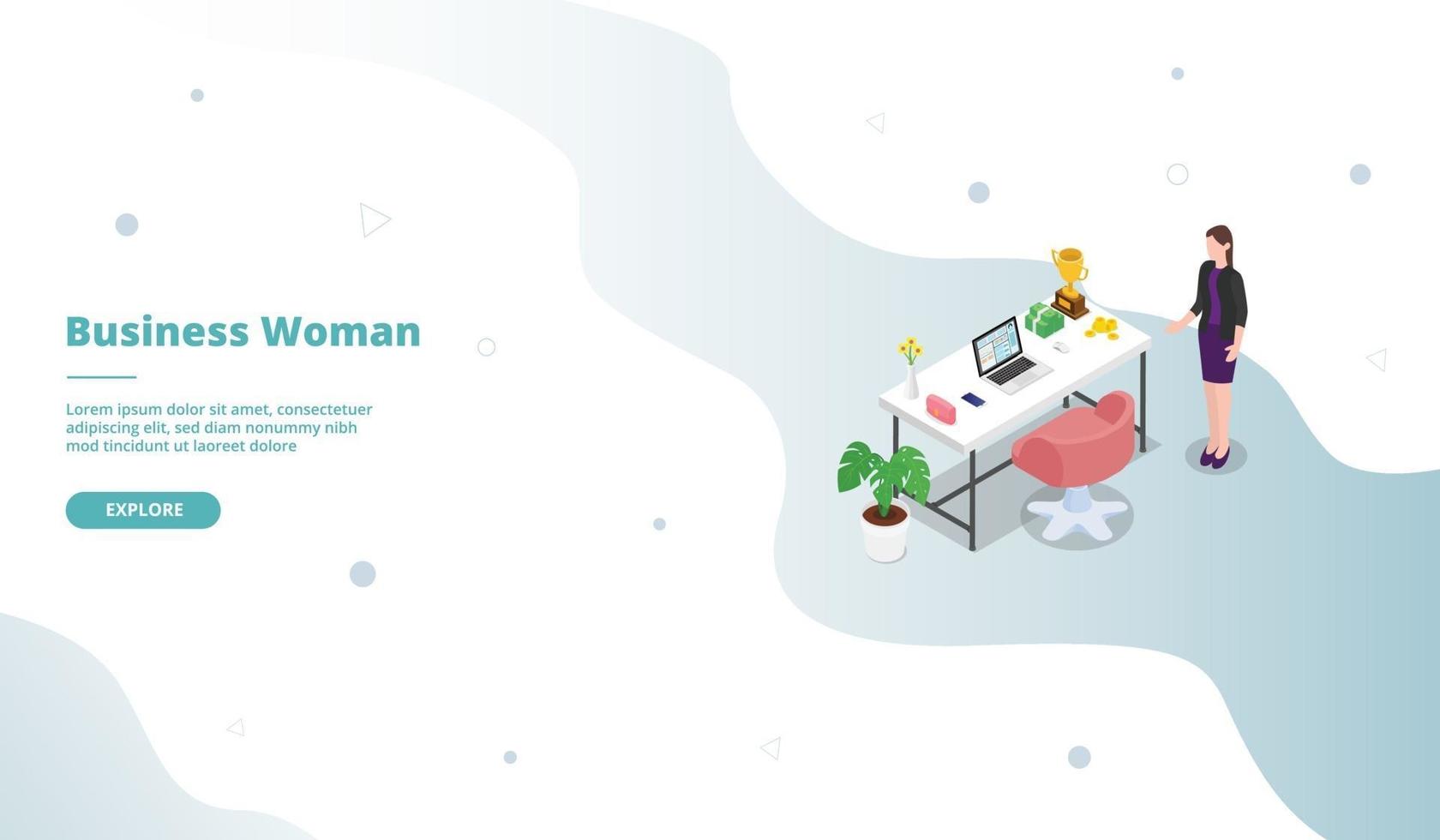 Businesswoman with work tools and workspace table vector