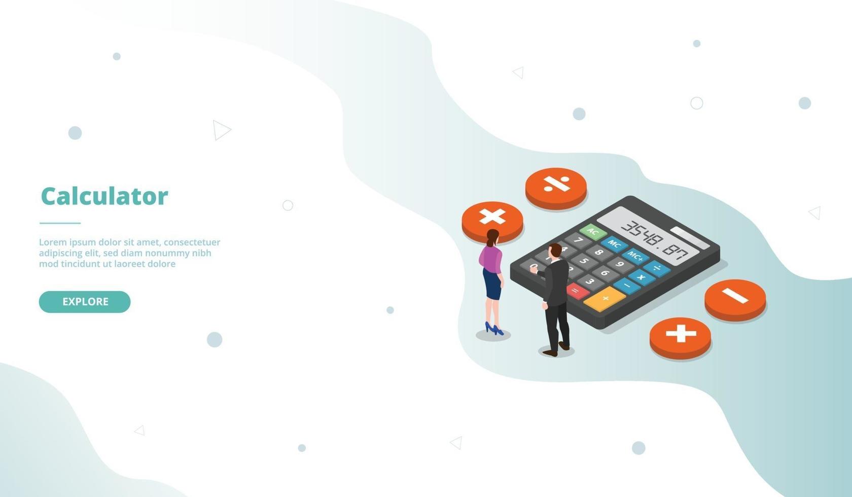 Calculator campaign for web website template page landing vector