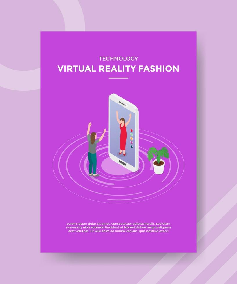 technology virtual reality fashion women exited front big smartphone vector