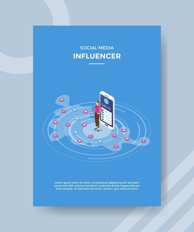 social media influencer women standing front smartphone vector