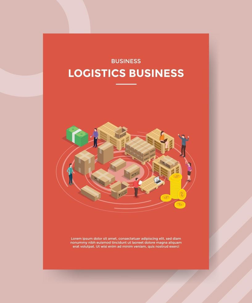 logistic business people working packed product for template vector