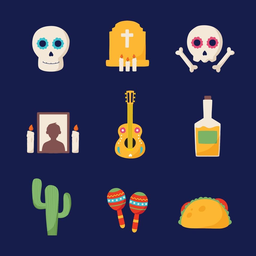 dibujado a mano dia de los muertos conjunto de iconos vector