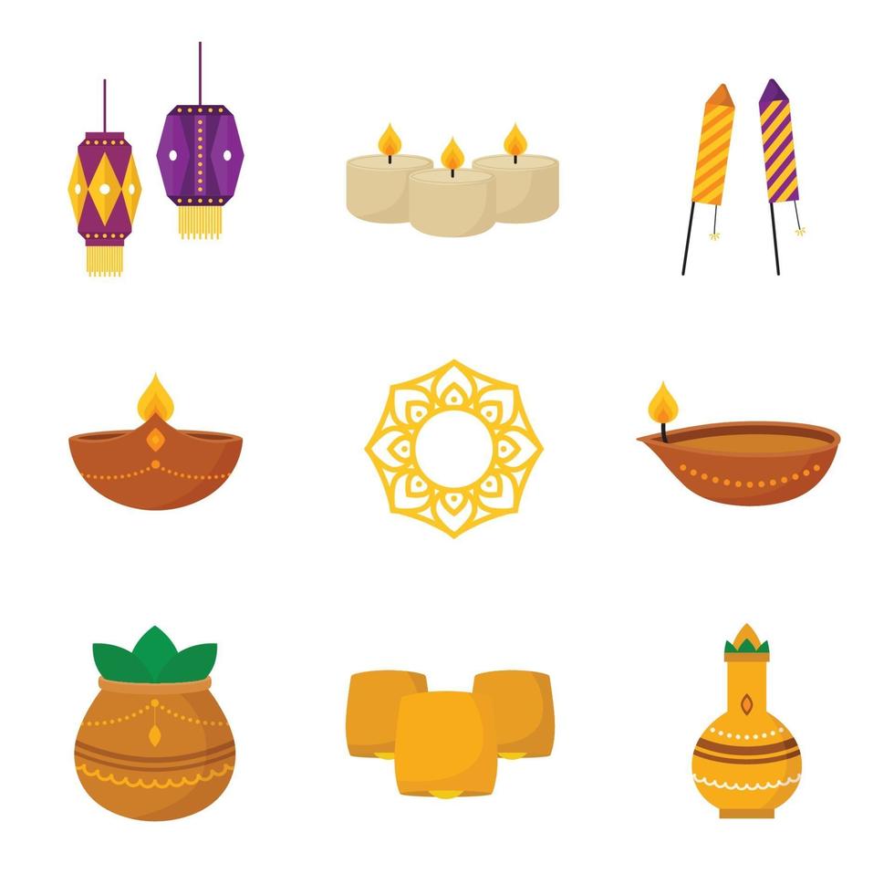 colección de iconos de feliz diwali vector