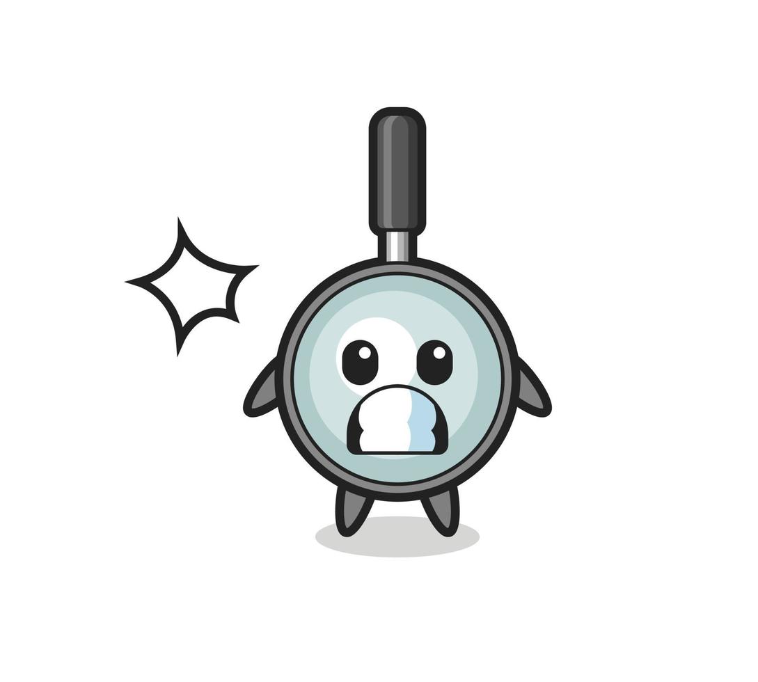 magnifying glass character cartoon with shocked gesture vector