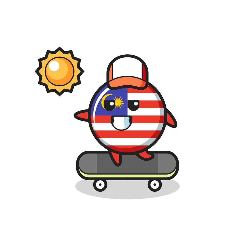 malaysia flag badge character illustration ride a skateboard vector