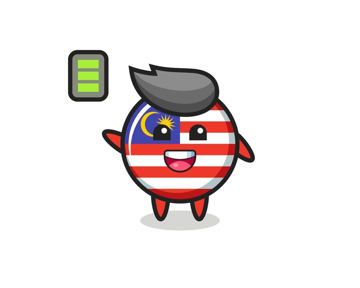 carácter de la mascota de la insignia de la bandera de Malasia con gesto enérgico vector