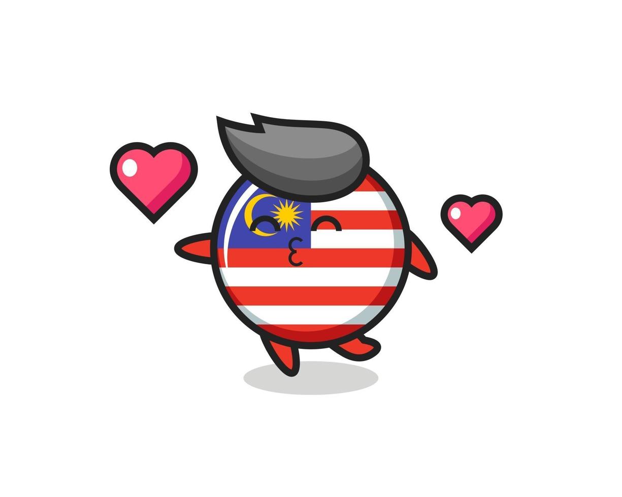 Dibujos animados de carácter de insignia de bandera de Malasia con gesto de besos vector