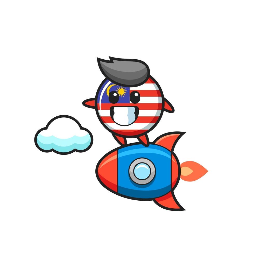 personaje de la mascota de la insignia de la bandera de malasia montando un cohete vector