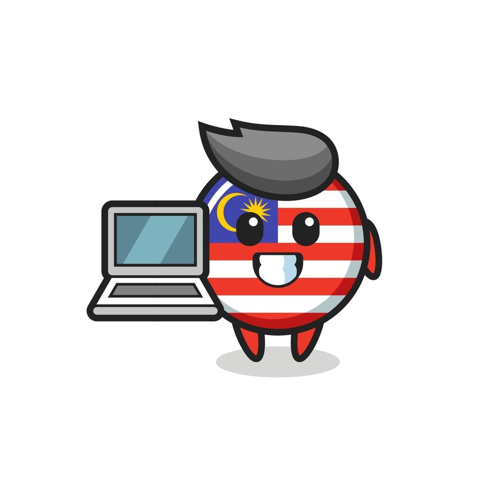 Mascot Illustration of malaysia flag badge with a laptop vector