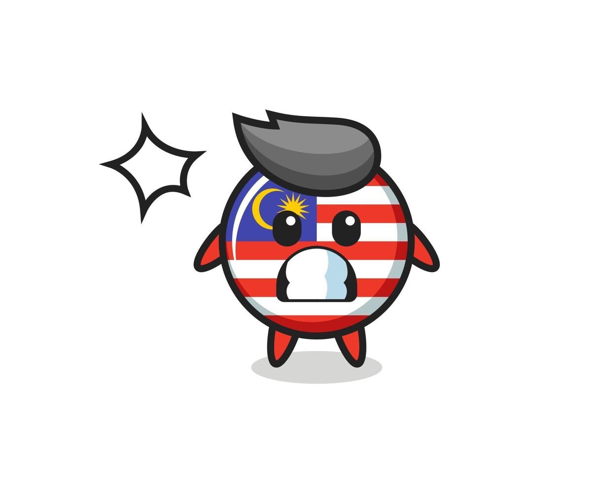 Dibujos animados de carácter de insignia de bandera de Malasia con gesto de sorpresa vector