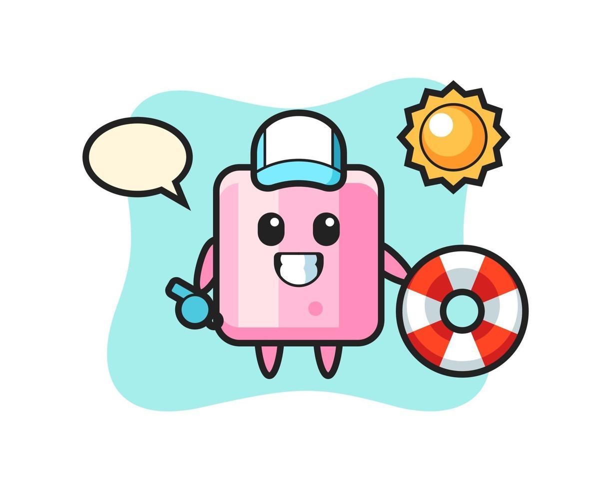 Cartoon mascot of marshmallow as a beach guard vector