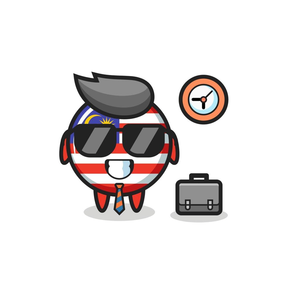 mascota de dibujos animados de la insignia de la bandera de malasia como empresario vector