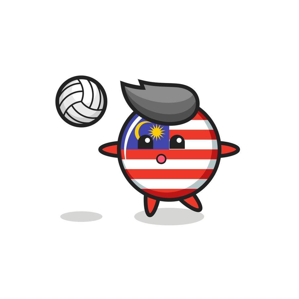 personaje de dibujos animados de la insignia de la bandera de malasia está jugando voleibol vector