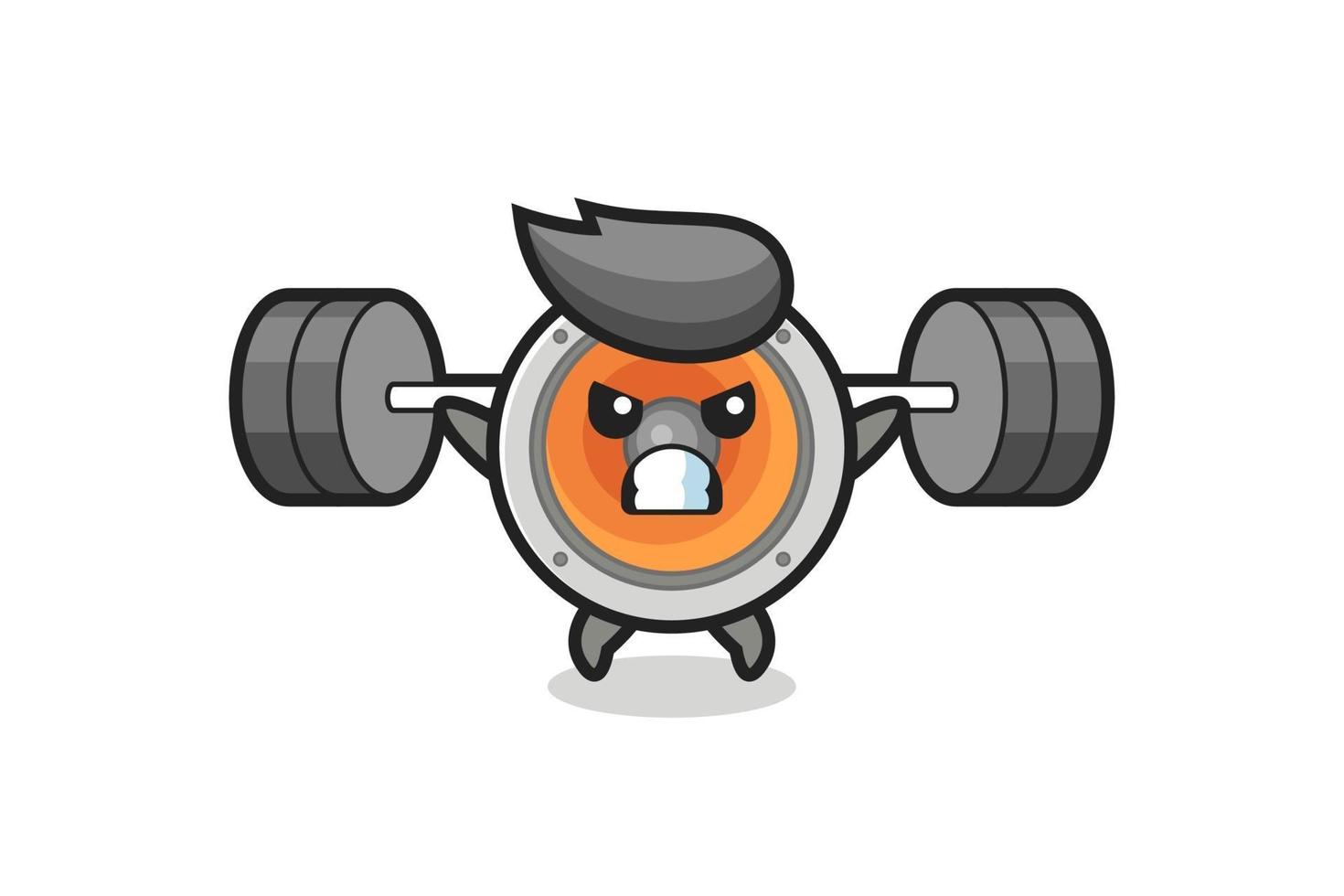 loudspeaker mascot cartoon with a barbell vector