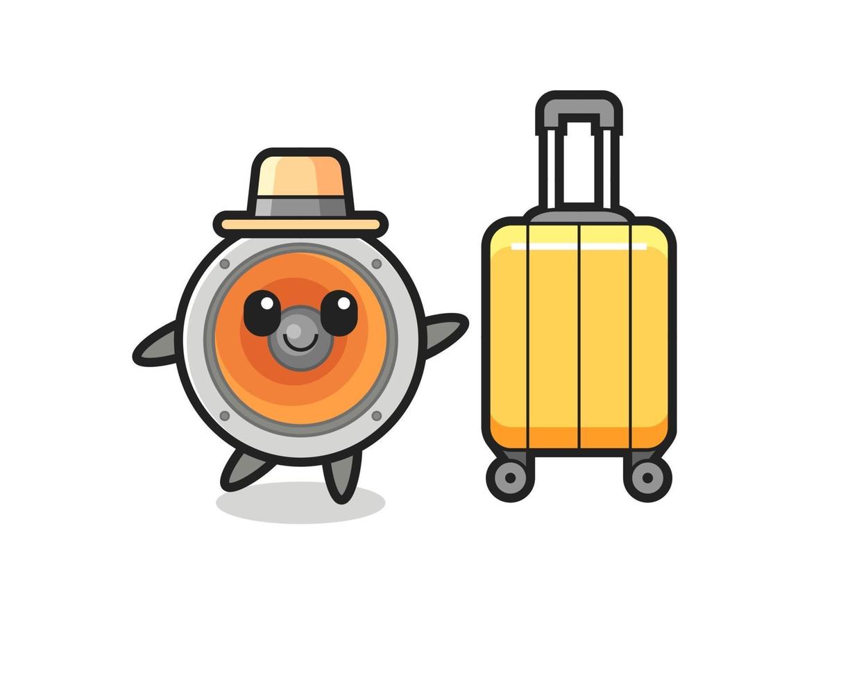 loudspeaker cartoon illustration with luggage on vacation vector