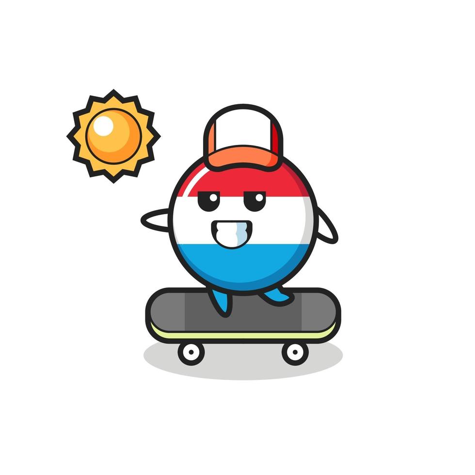 luxembourg flag badge character illustration ride a skateboard vector