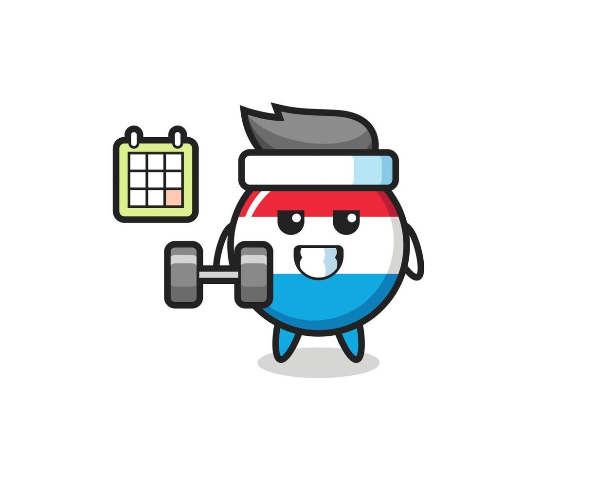 luxembourg flag badge mascot cartoon doing fitness with dumbbell vector