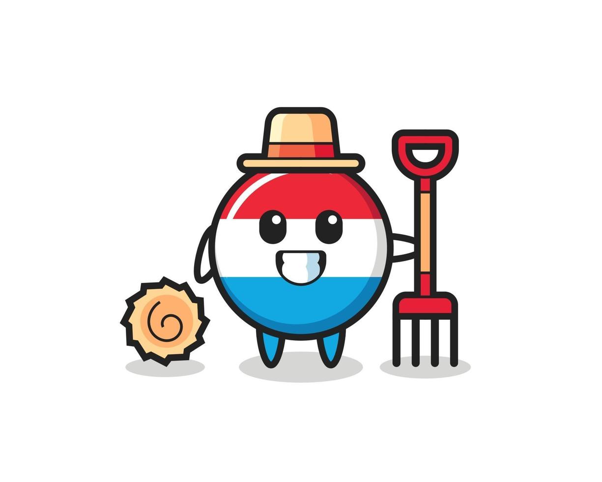 Mascot character of luxembourg flag badge as a farmer vector
