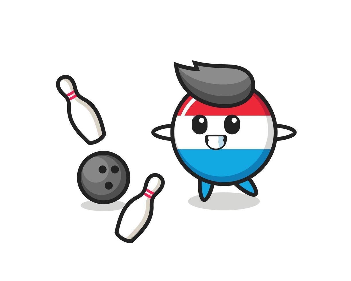 Character cartoon of luxembourg flag badge is playing bowling vector