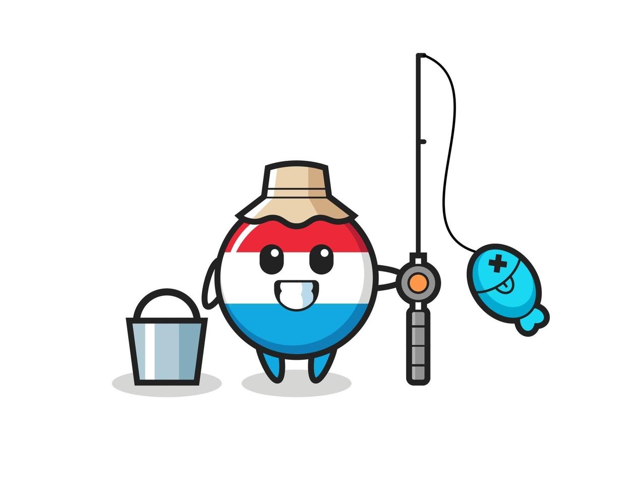 Mascot character of luxembourg flag badge as a fisherman vector