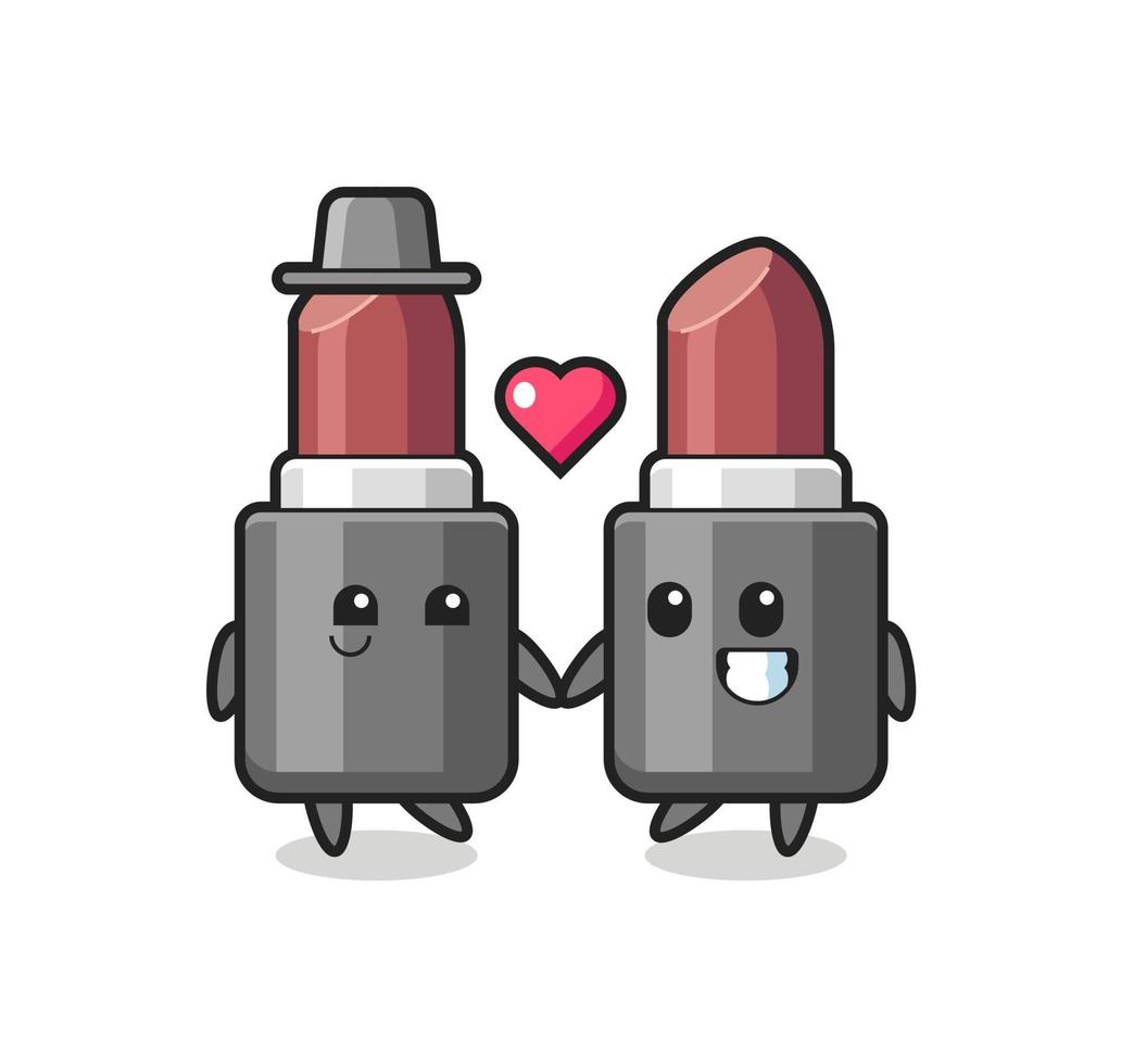 lipstick cartoon character couple with fall in love gesture vector