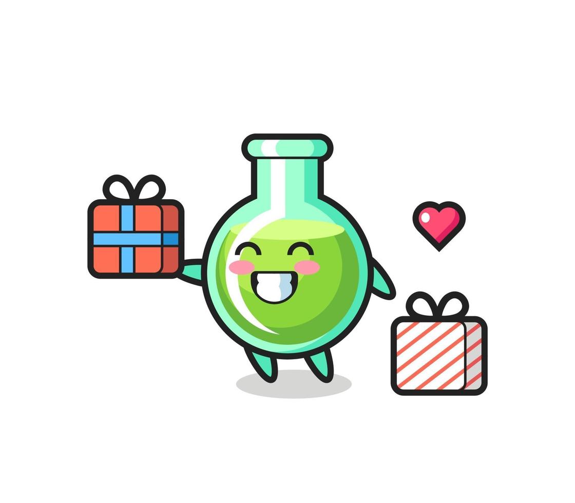 lab beakers mascot cartoon giving the gift vector