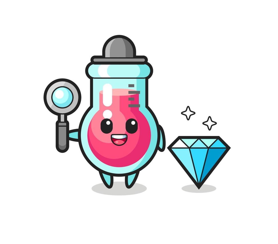 Ilustración de personaje de vaso de laboratorio con un diamante vector