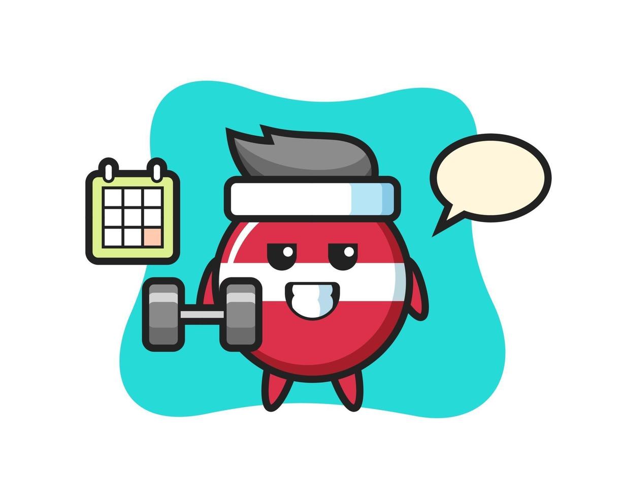 latvia flag badge mascot cartoon doing fitness with dumbbell vector