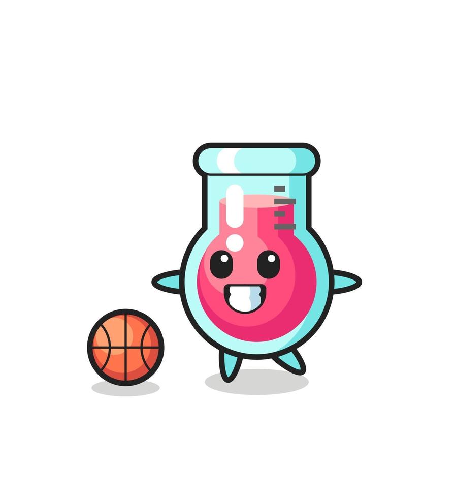 ilustración de dibujos animados de vaso de laboratorio está jugando baloncesto vector