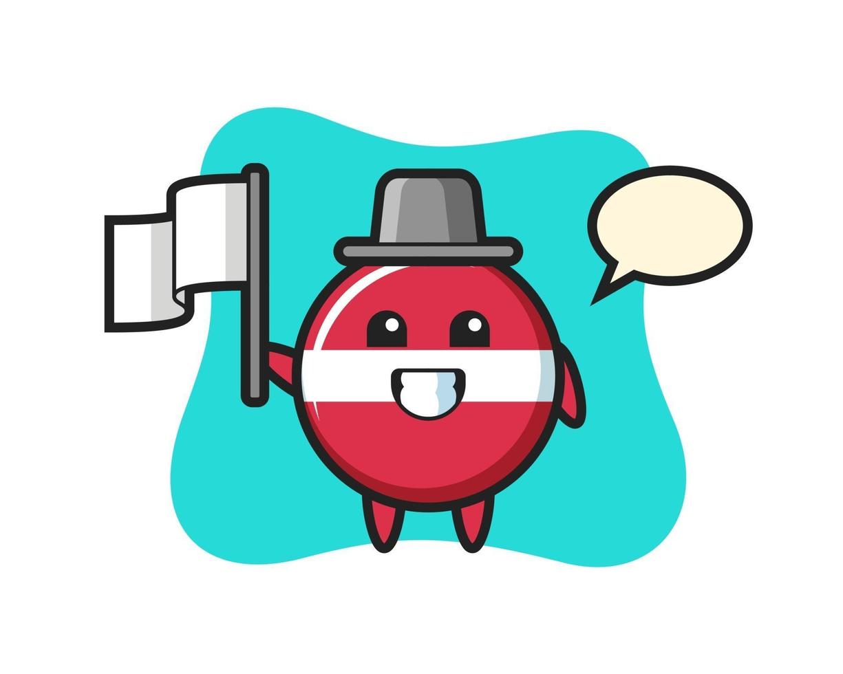 Cartoon character of latvia flag badge holding a flag vector