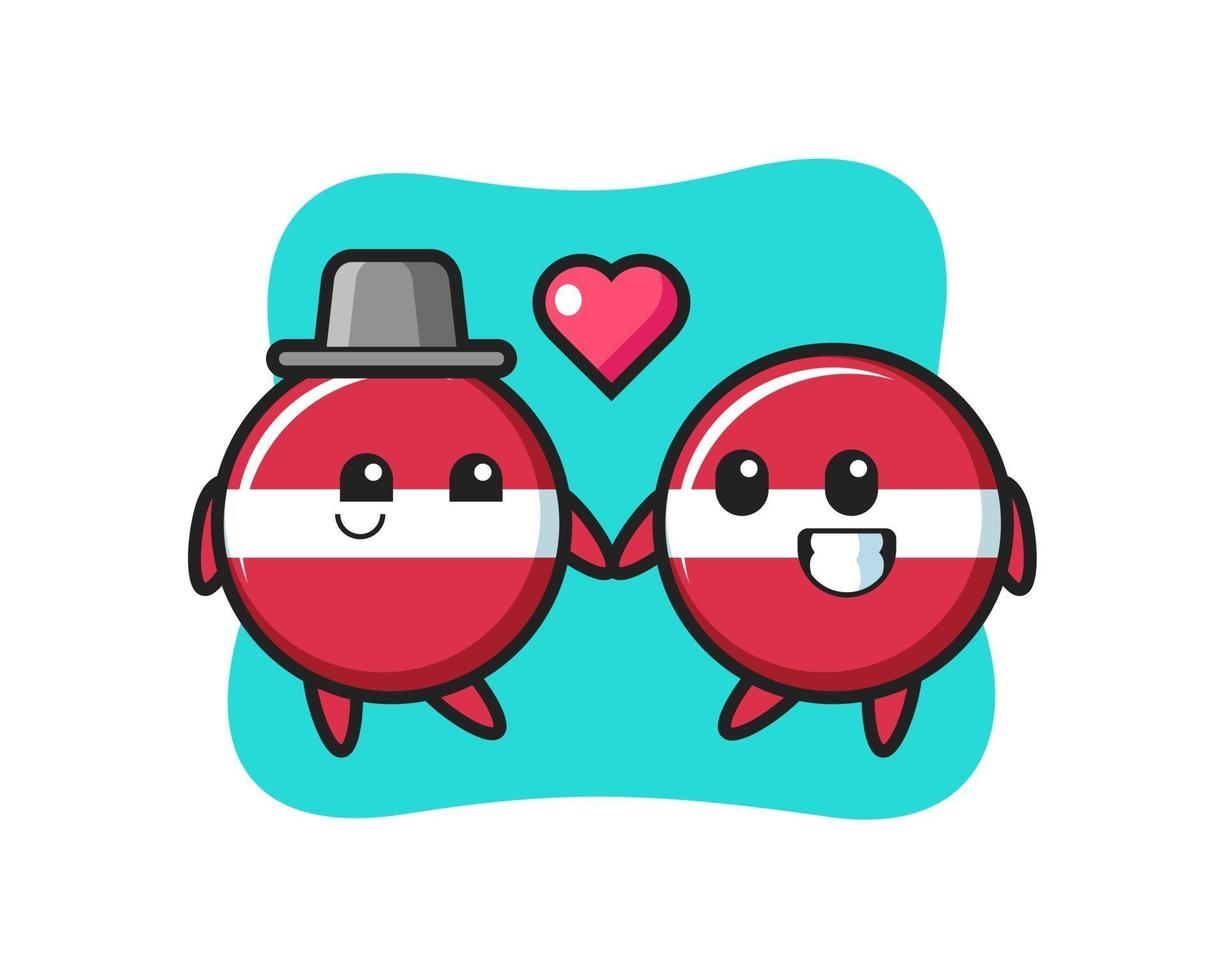 latvia flag badge cartoon character couple with fall in love gesture vector