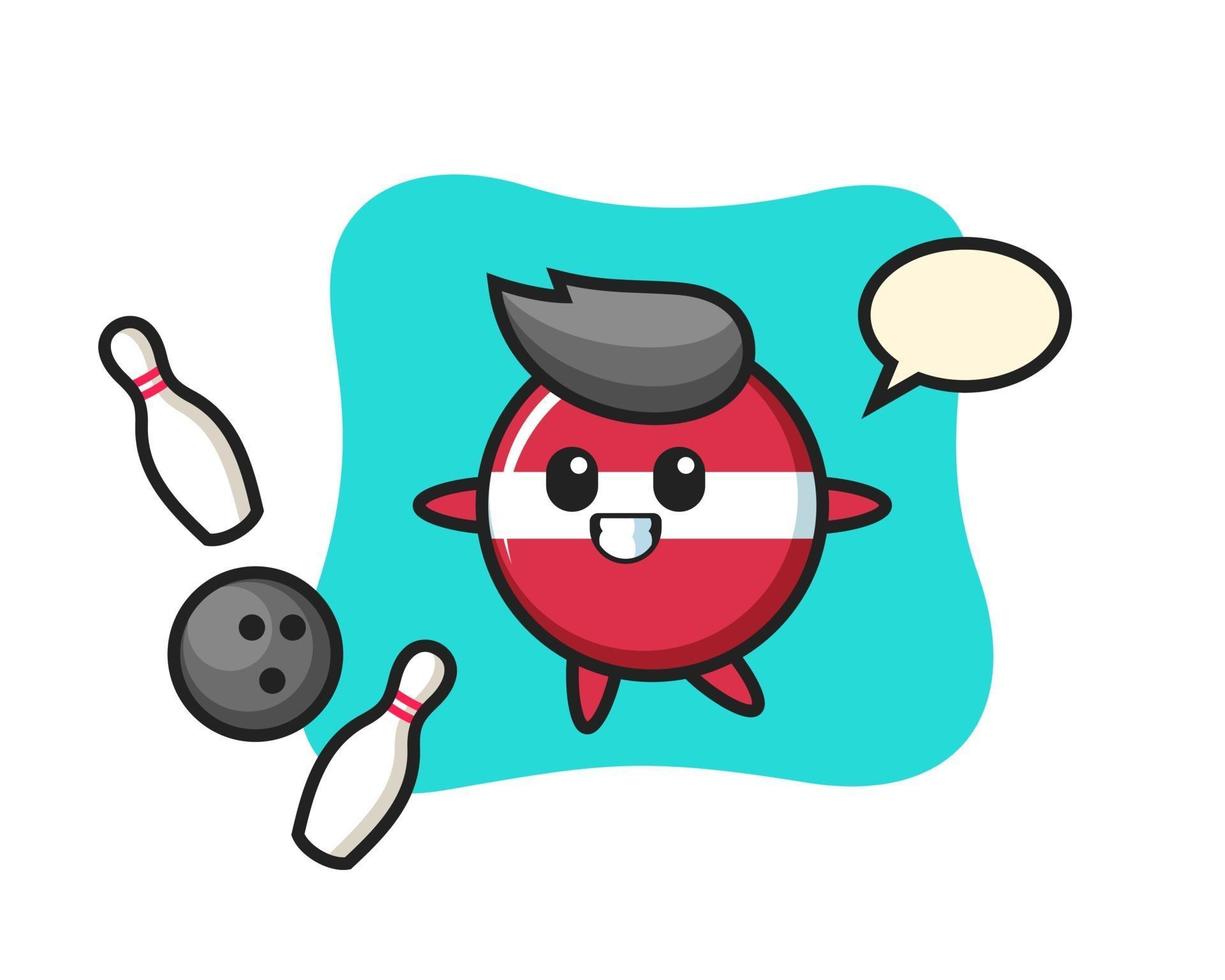 Character cartoon of latvia flag badge is playing bowling vector