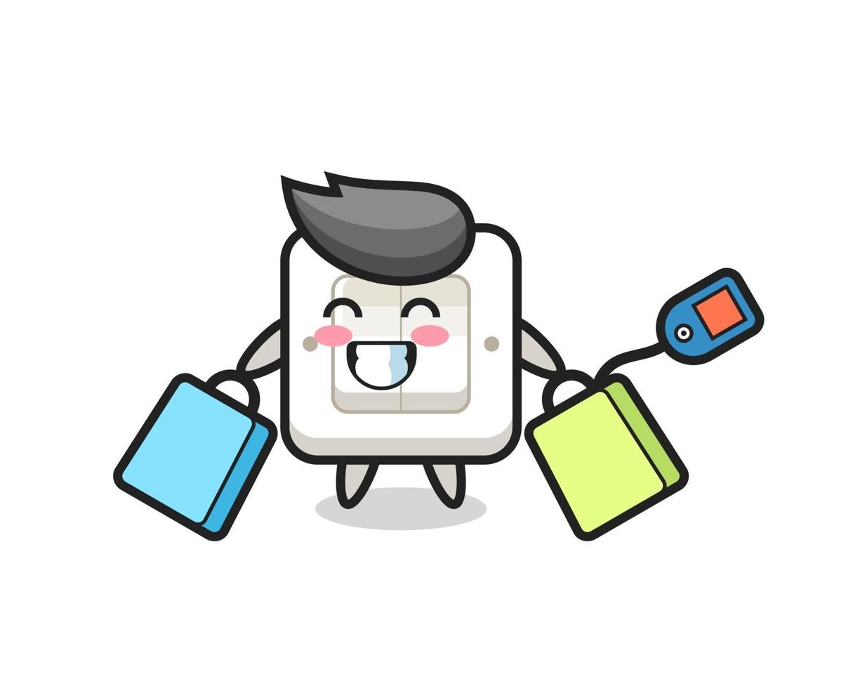 light switch mascot cartoon holding a shopping bag vector
