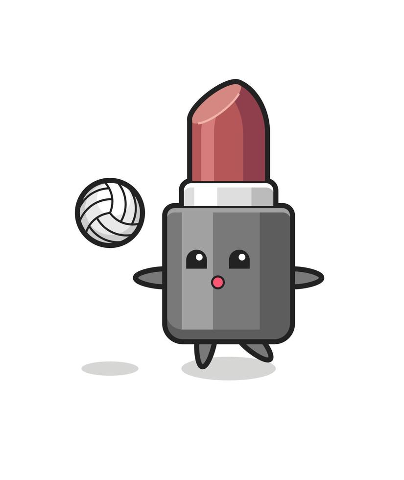 Character cartoon of lipstick is playing volleyball vector