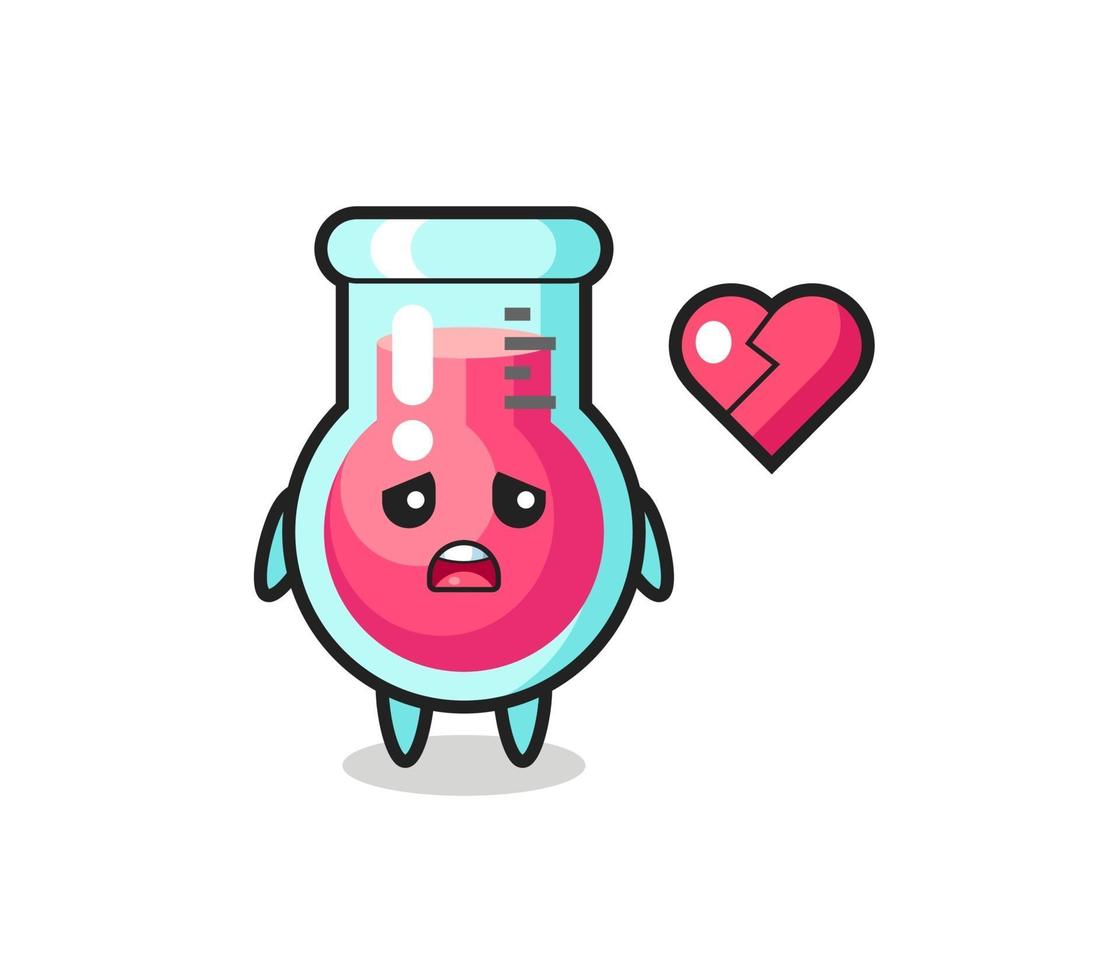 ilustración de dibujos animados de vaso de laboratorio es corazón roto vector