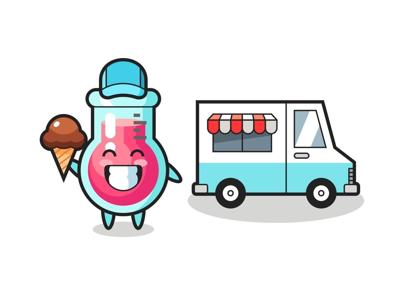 Mascot cartoon of laboratory beaker with ice cream truck vector