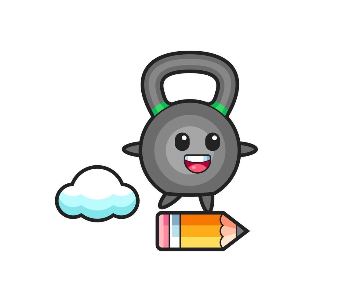 kettlebell mascot illustration riding on a giant pencil vector