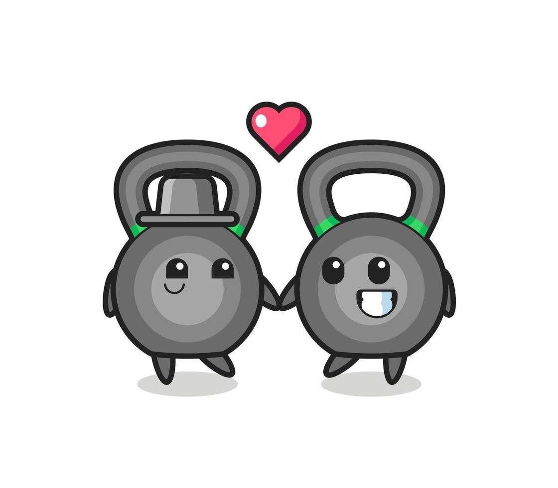 kettlebell cartoon character couple with fall in love gesture vector