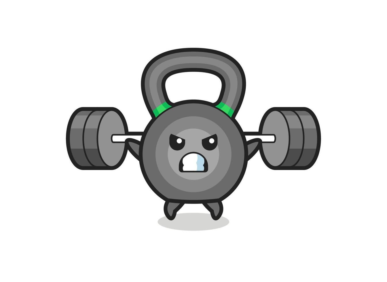 kettlebell mascot cartoon with a barbell vector