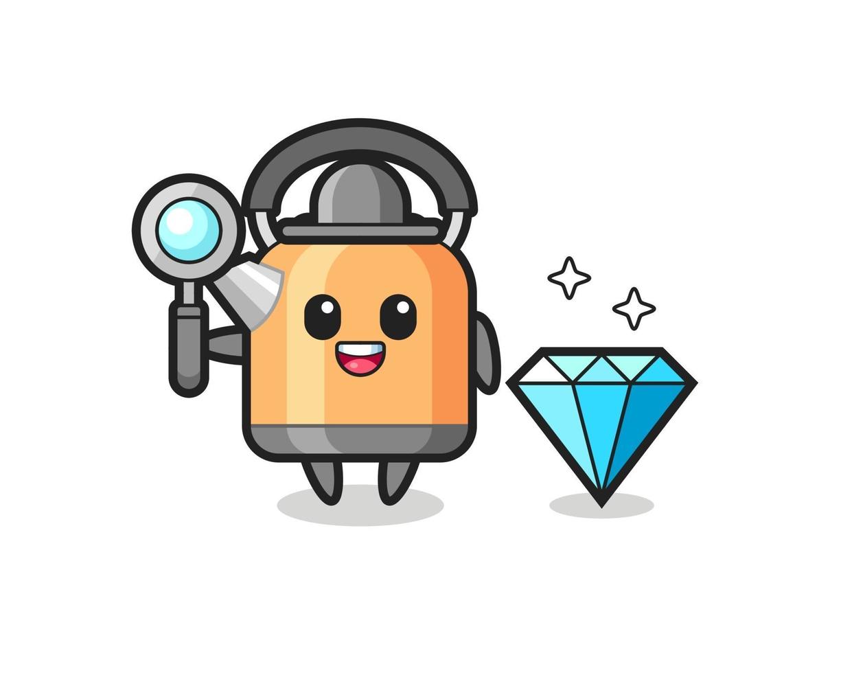 Illustration of kettle character with a diamond vector