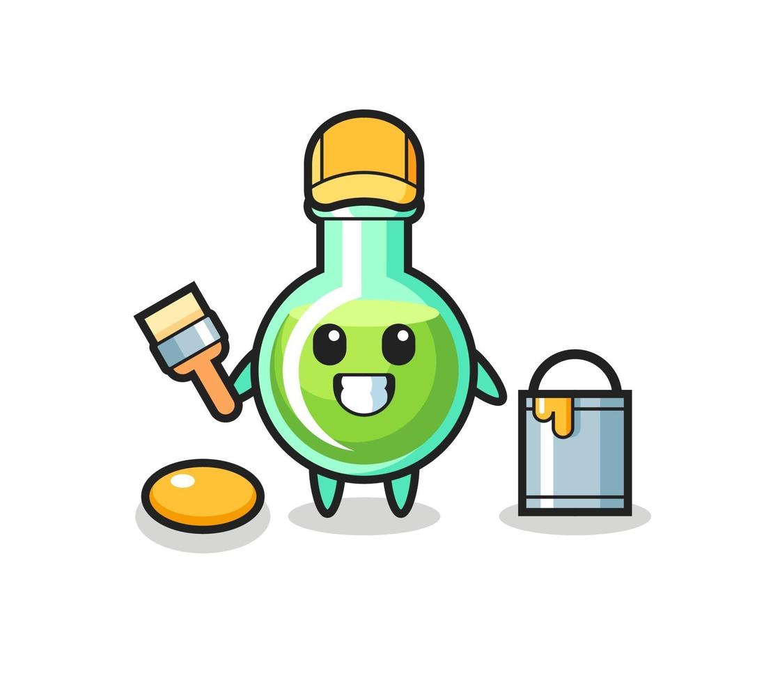 Ilustración de personaje de vasos de laboratorio como pintor. vector