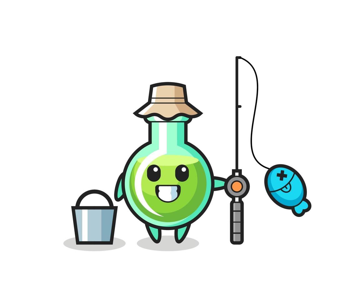 Mascot character of lab beakers as a fisherman vector