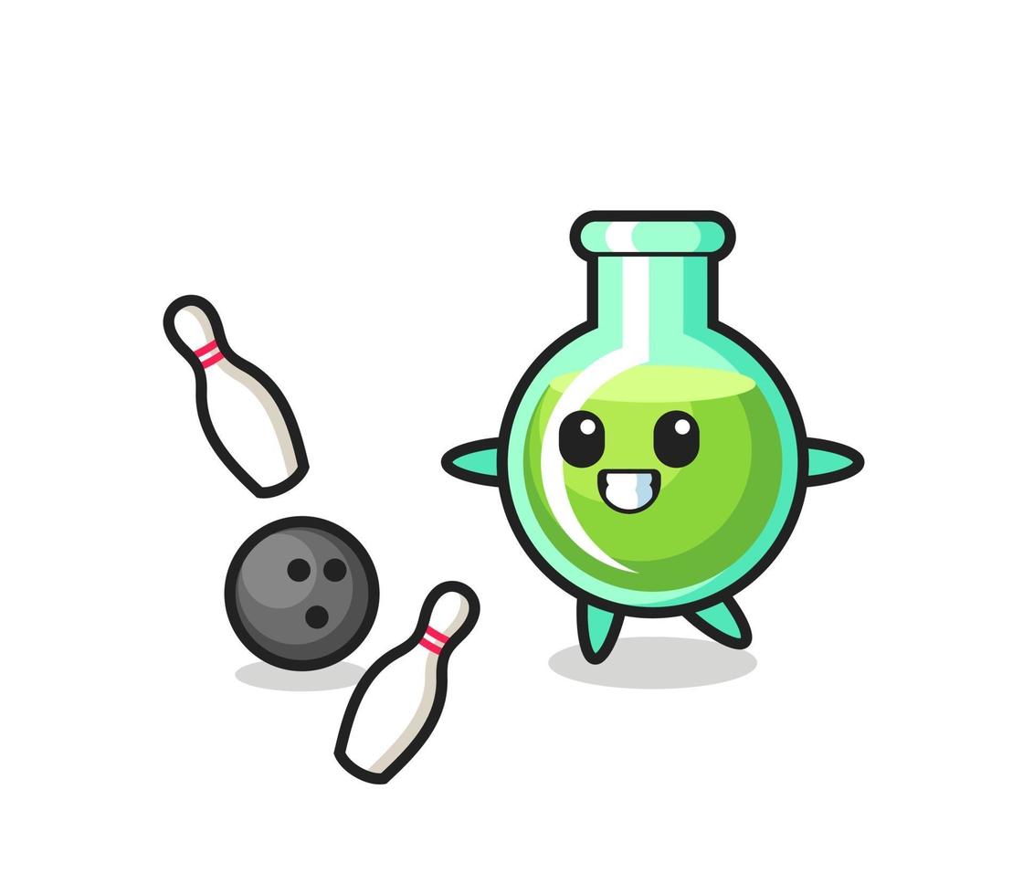 personaje de dibujos animados de vasos de laboratorio jugando bolos vector